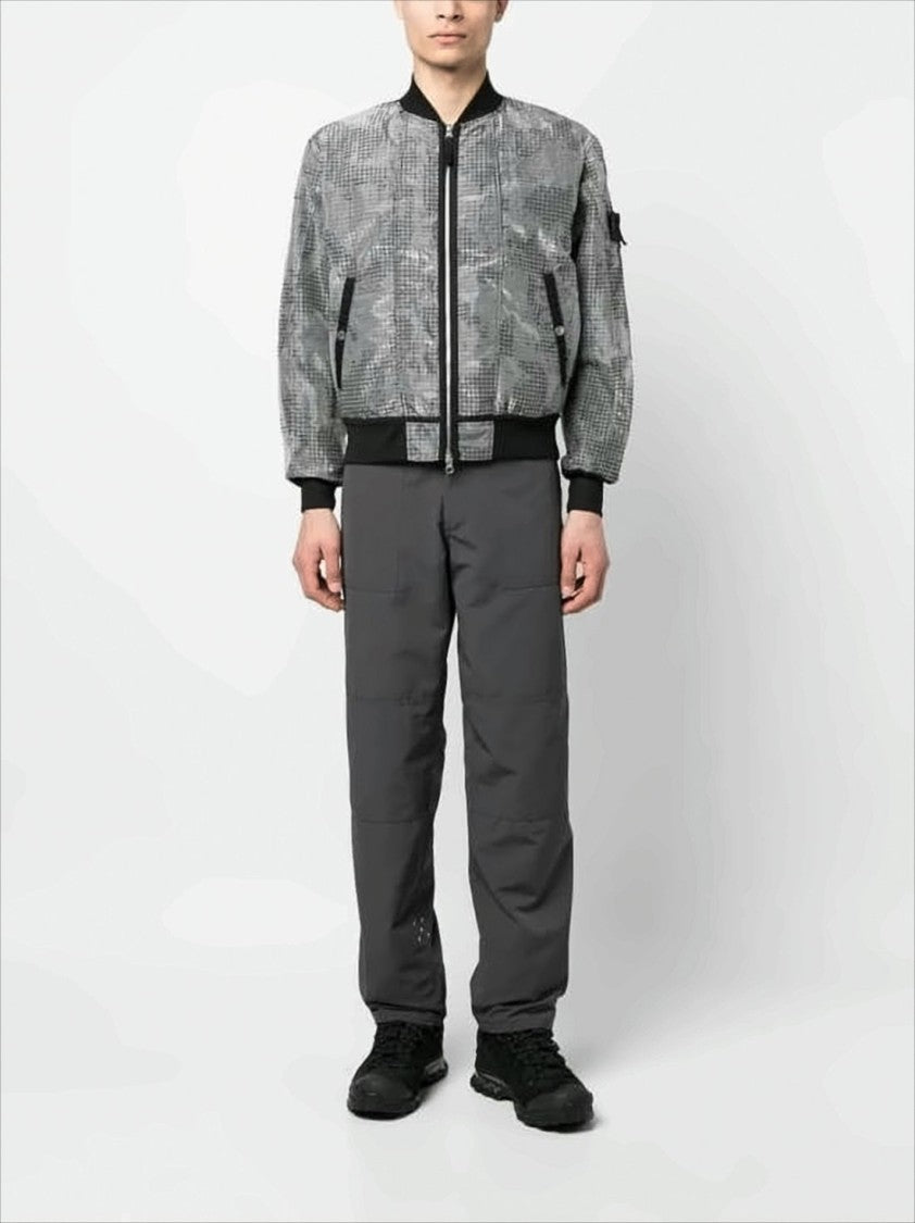 Stone Island Textured Grey Bomber Jacket With Classic Silhouette