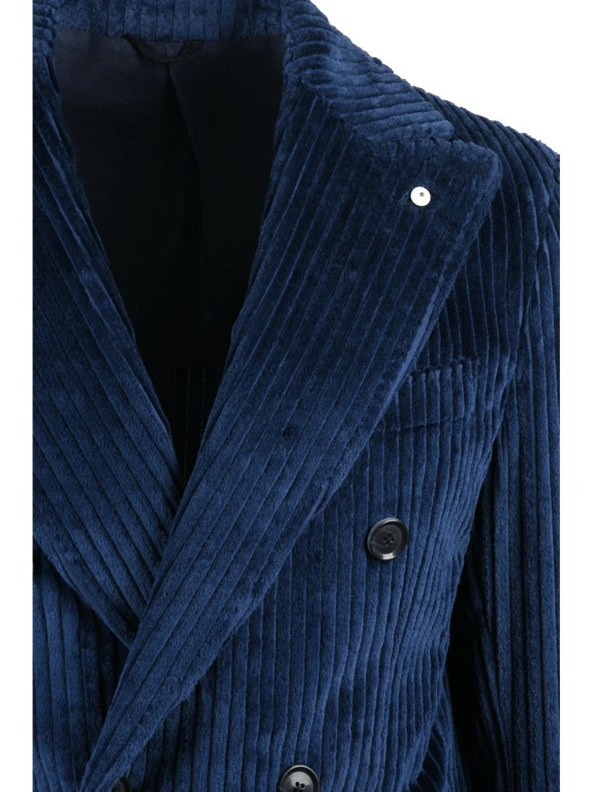 L.B.M. 1911 Blue Cotton Velvet Double-Breasted Coat