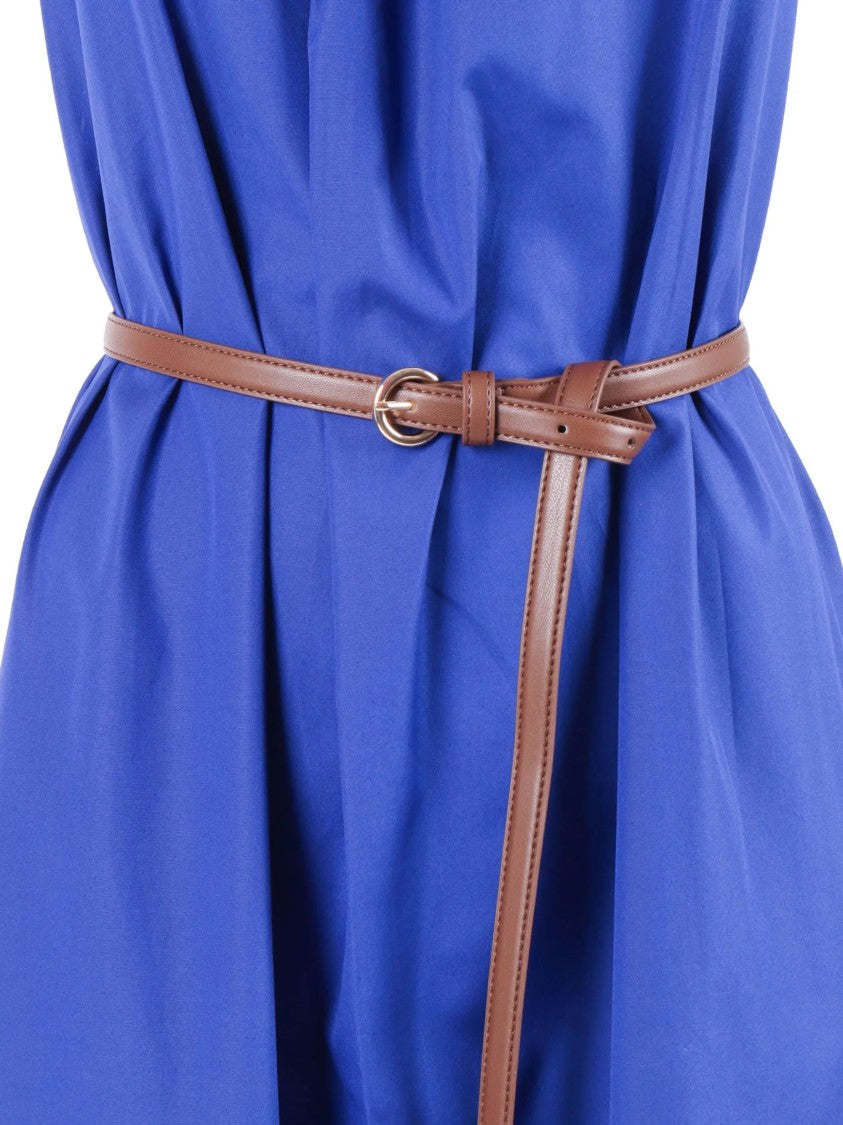 Max Mara Blue Waist Belt Cotton Maxi Dress