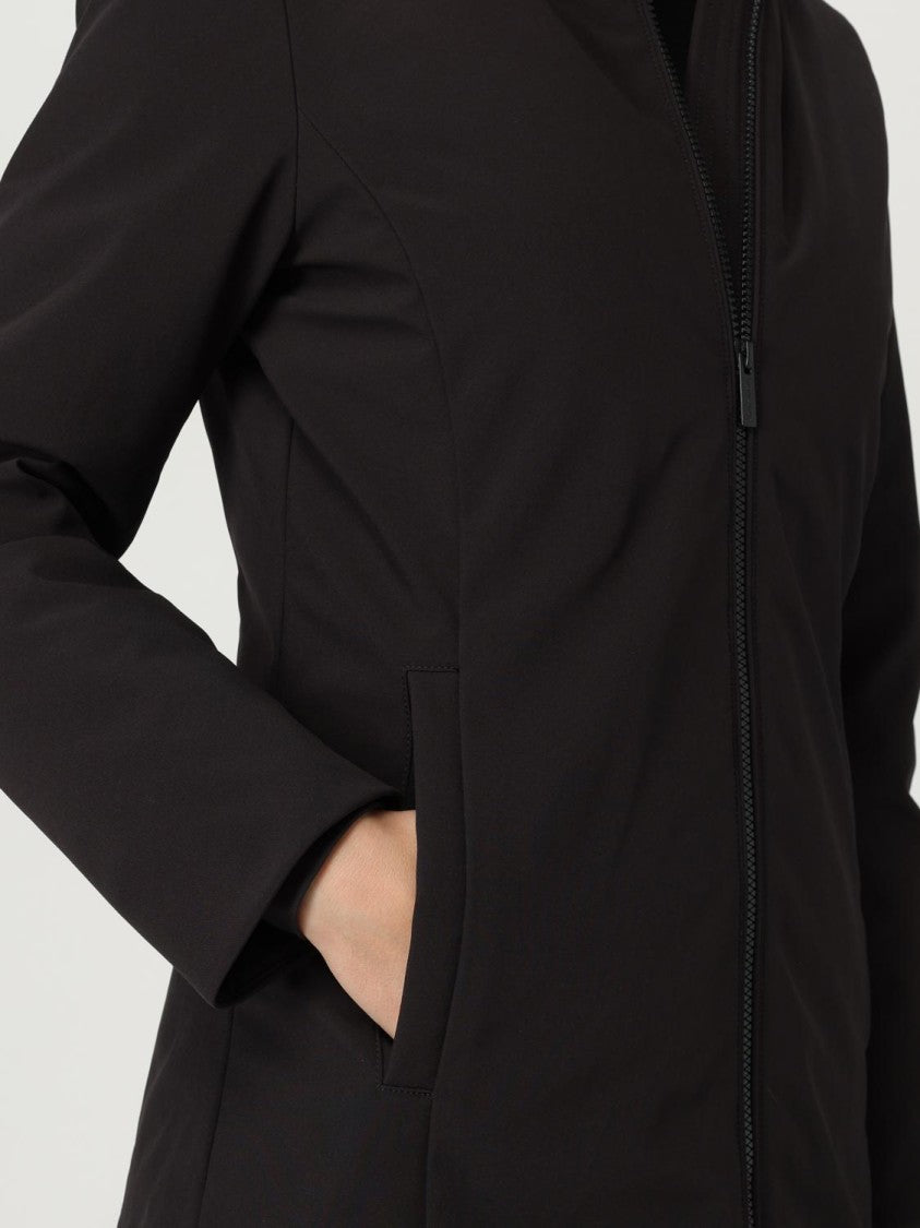 Woolrich Hooded Black Down Parka With Zip Closure