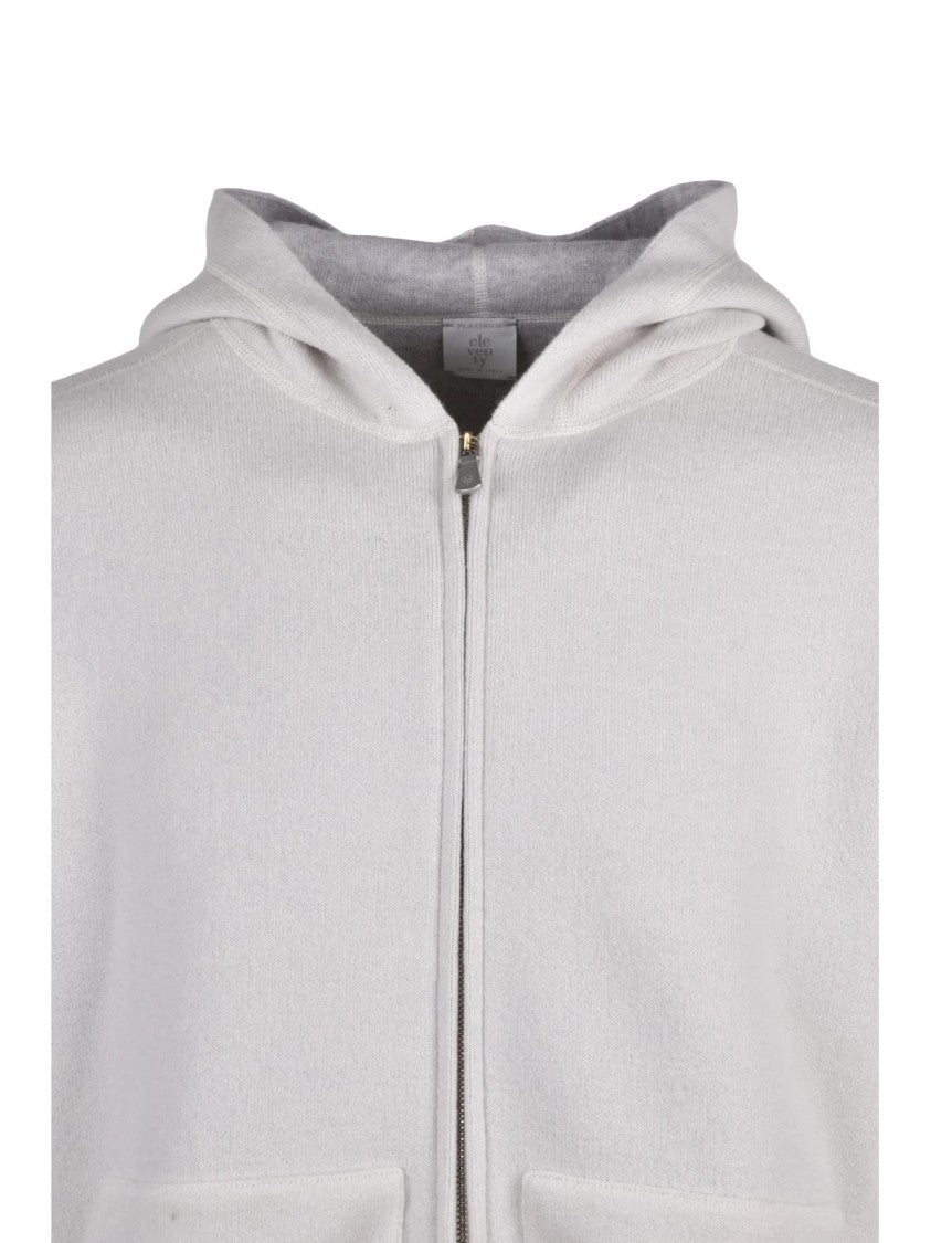 Eleventy Beige Hooded Front Pockets Wool Zip Sweatshirt