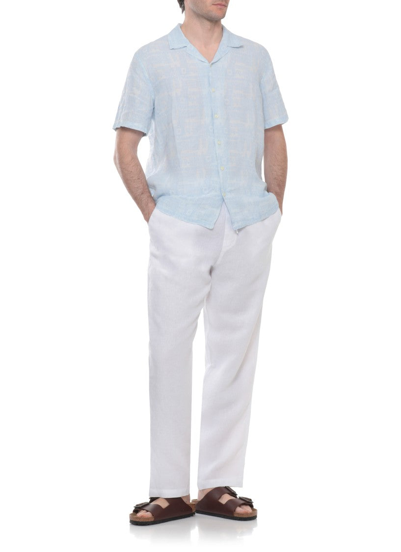 120% Lino Light Blue Geometric Linen Shirt