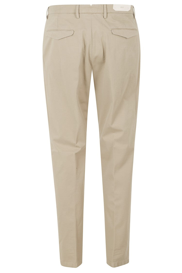 Briglia Beige Side Slanted Belt Loops Cotton-Blend Straight-Leg Pants