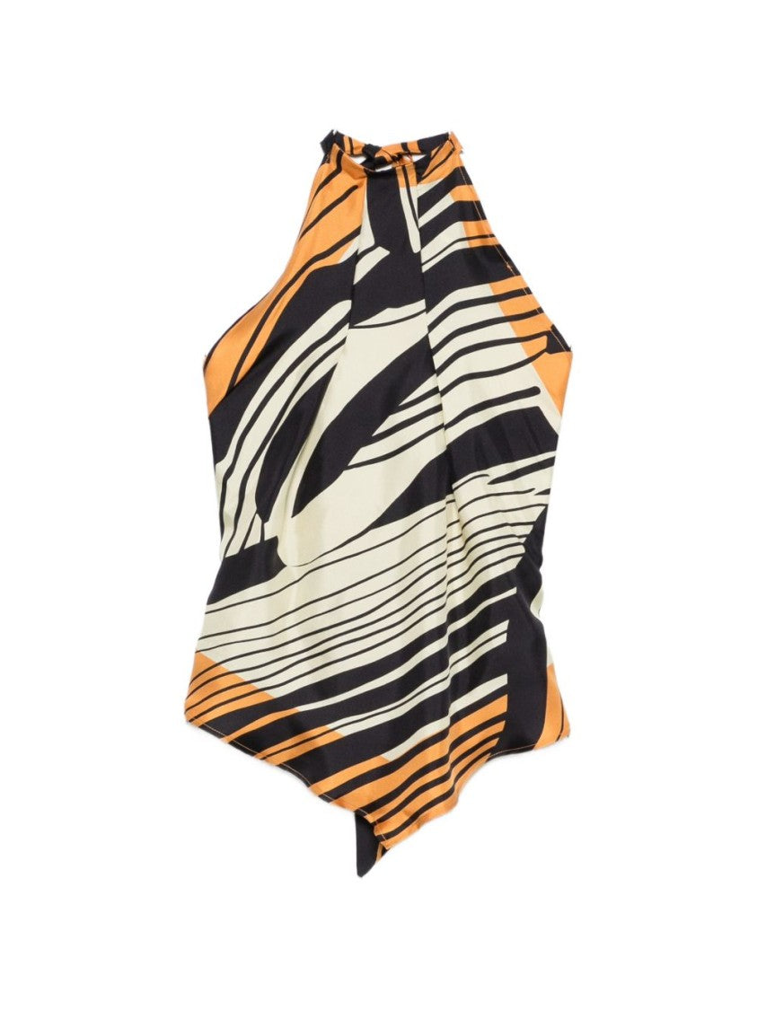 Raquel Diniz Asymmetrical Hem Silk Top With Tie Closure