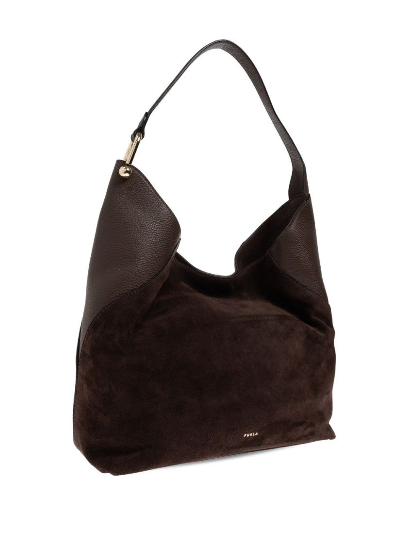 Furla Slouchy Leather Shoulder Bag With Gold Accents