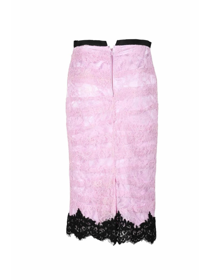 Anna Molinari Pink Lace Overlay Viscose-Blend Midi Skirt