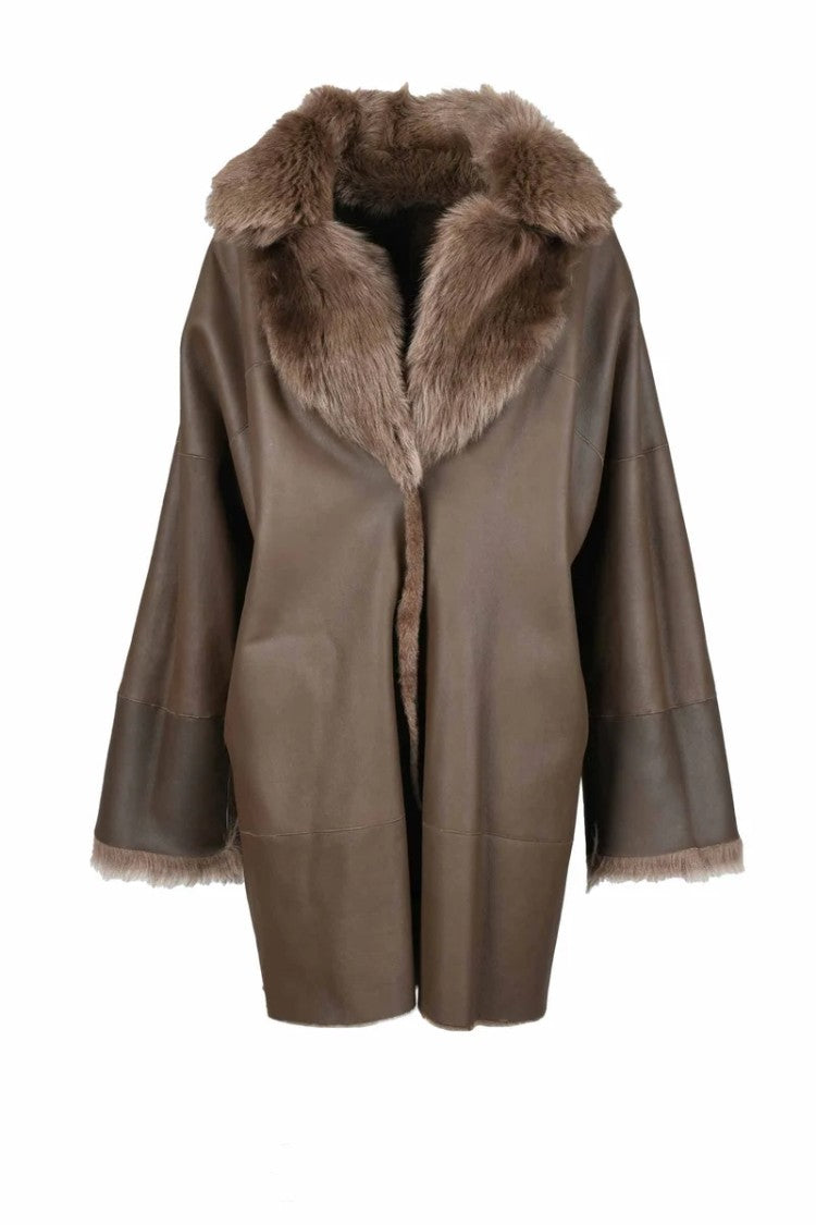 Myskin Brown Shearling Coat With Wide Collar