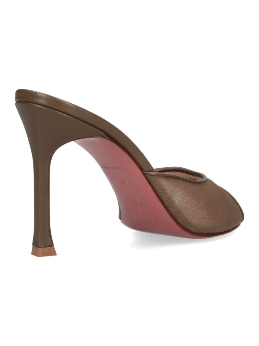 Amina Muaddi Beige Slim Flared High-Heeled Mule