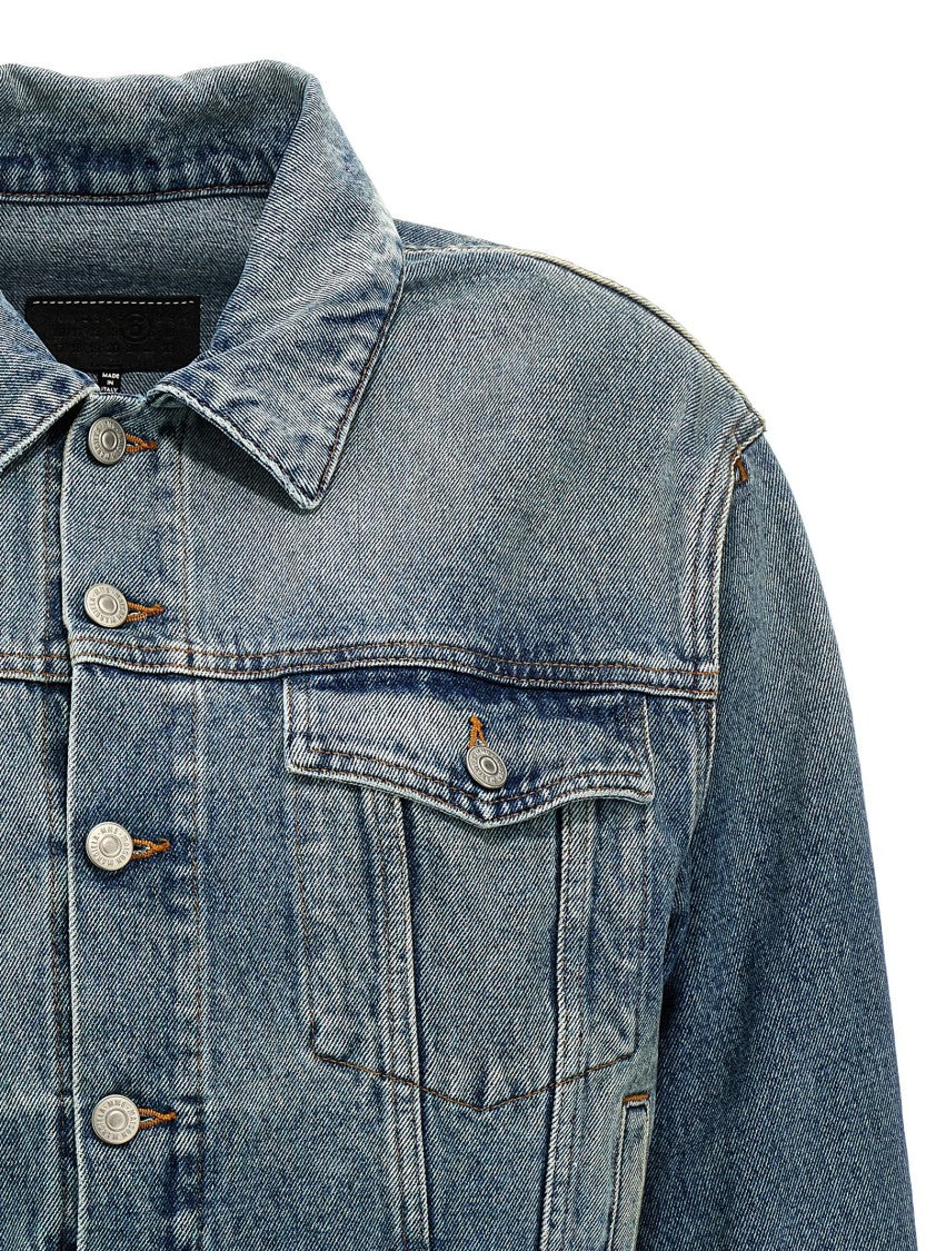 Mm6 By Maison Margiela Cut-Out Denim Jacket With Unique Sleeve Details