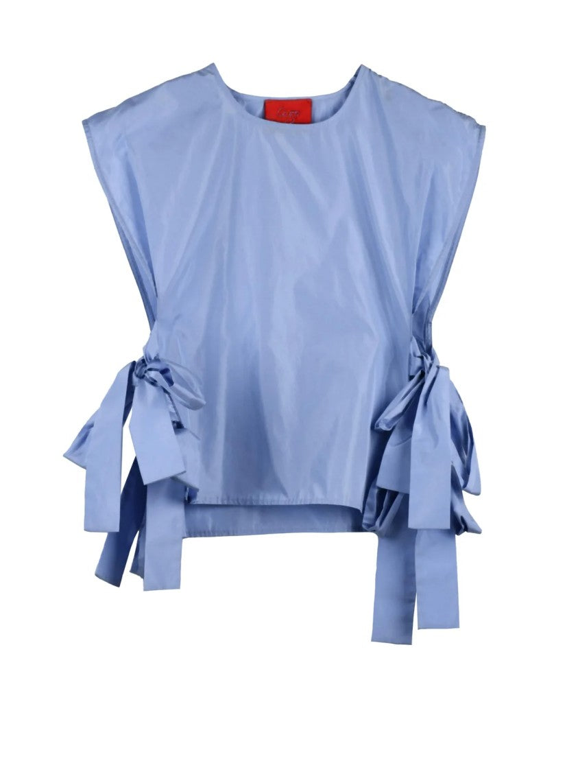 Cogo Light Blue Boxy Cropped Tie Top