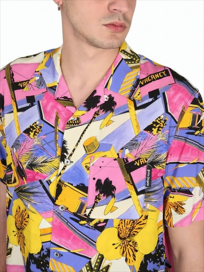 Palm Angels Short-Sleeve Shirt With Eclectic Floral Print