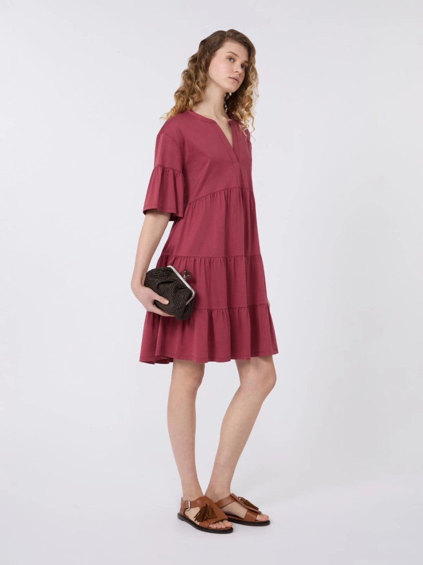 Max Mara Loose Tiered Dress With Ruffled Sleeves And V-Neckline