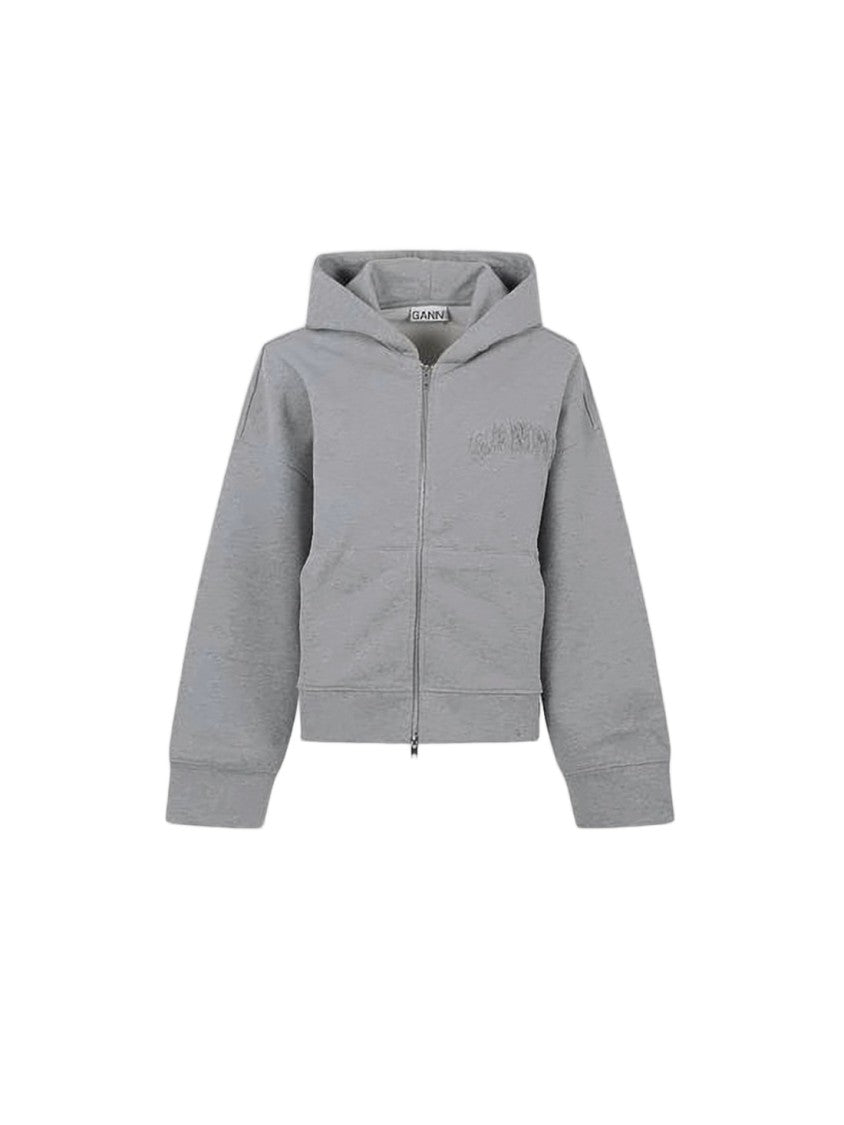 Ganni Cropped Zip-Up Hoodie With Textured Logo Detail