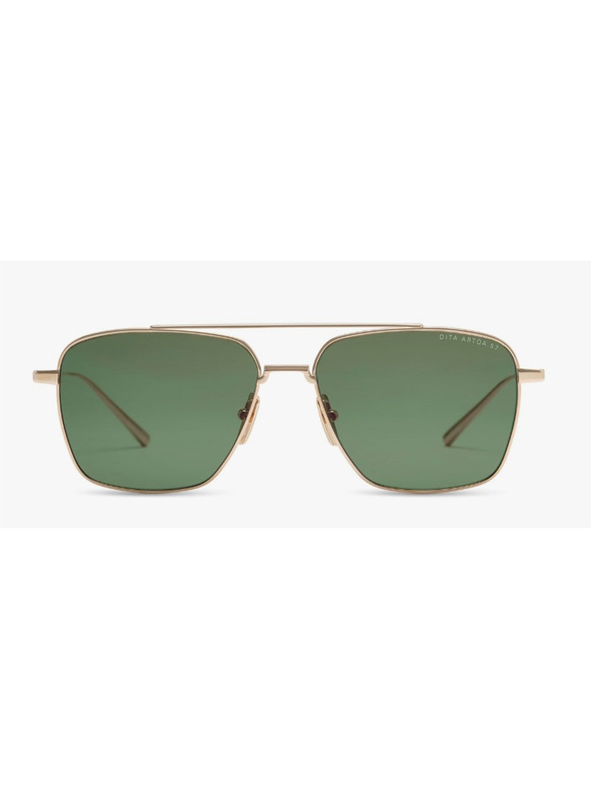 Dita Geometric Frame Sunglasses With Green Lenses And Gold Accents