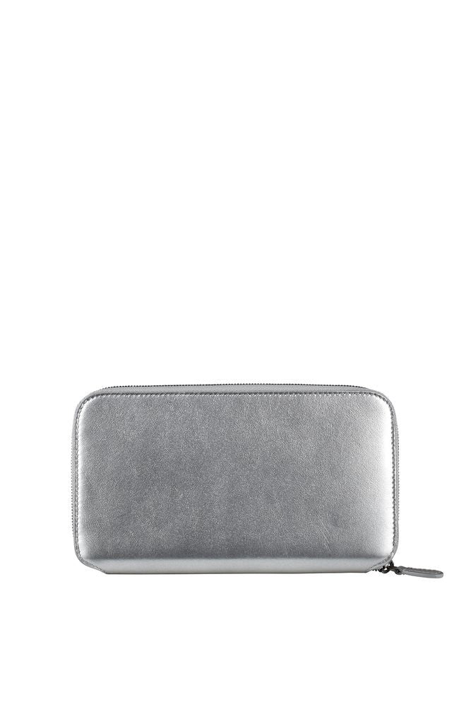 Balenciaga Silver Calfskin Leather Wallet With Zip-Around Closure