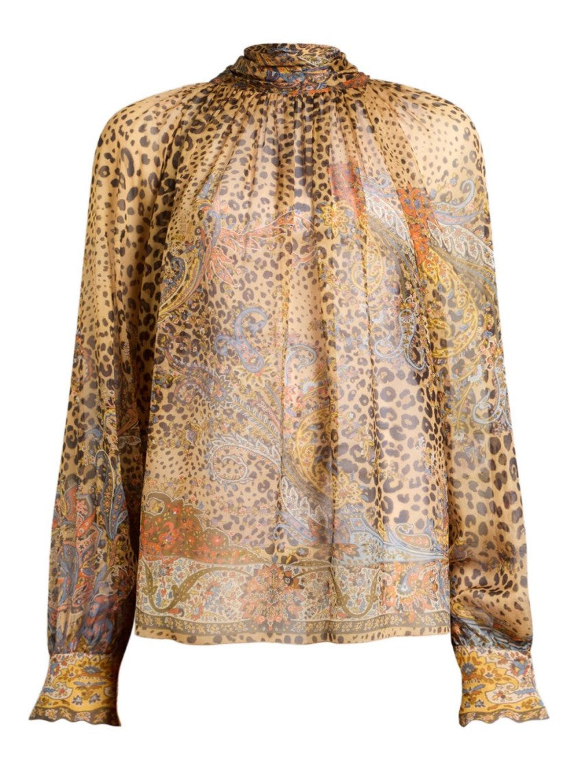 Etro Leopard Print Silk Blouse With Paisley Patterns