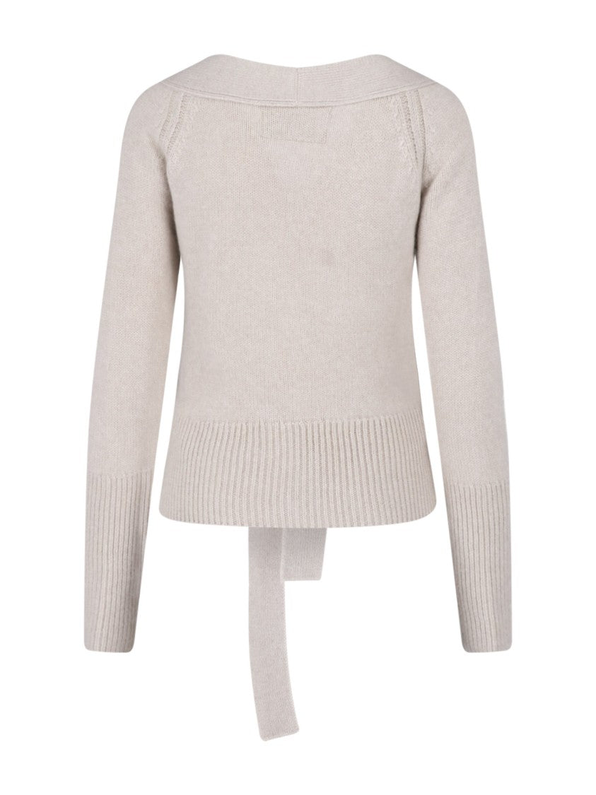 Ermanno Scervino Beige Front-Tie V-Neck Cashmere Cardigan