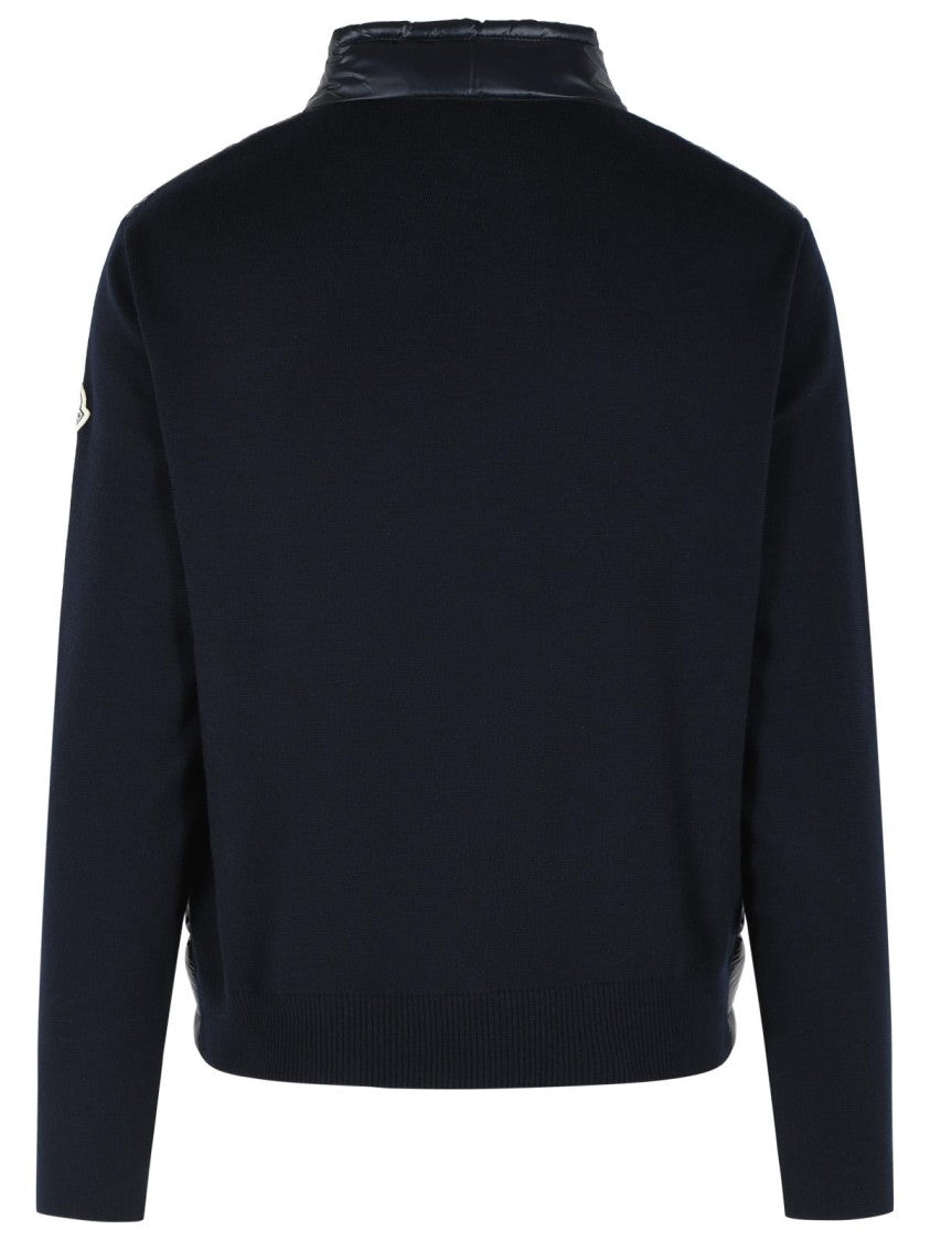 Moncler Padded Virgin Wool Crdigan With Zip Navy Blue