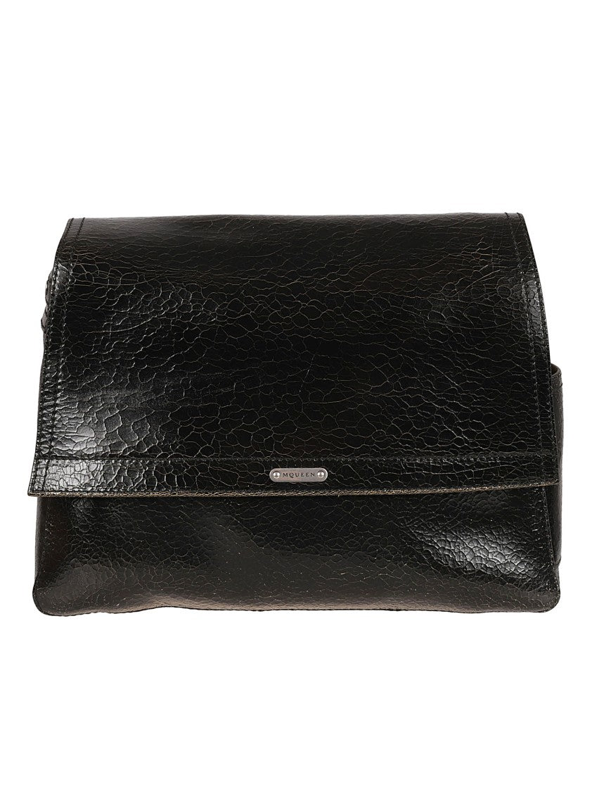 Alexander Mcqueen Textured Black Calf Leather Flap Bag