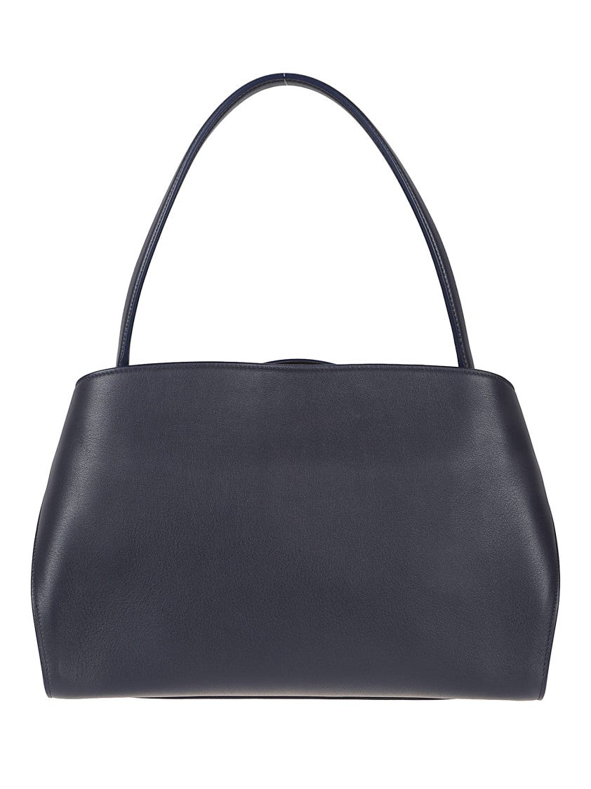 Ferragamo Rectangular Black Calf Leather Handbag With Gold Accents