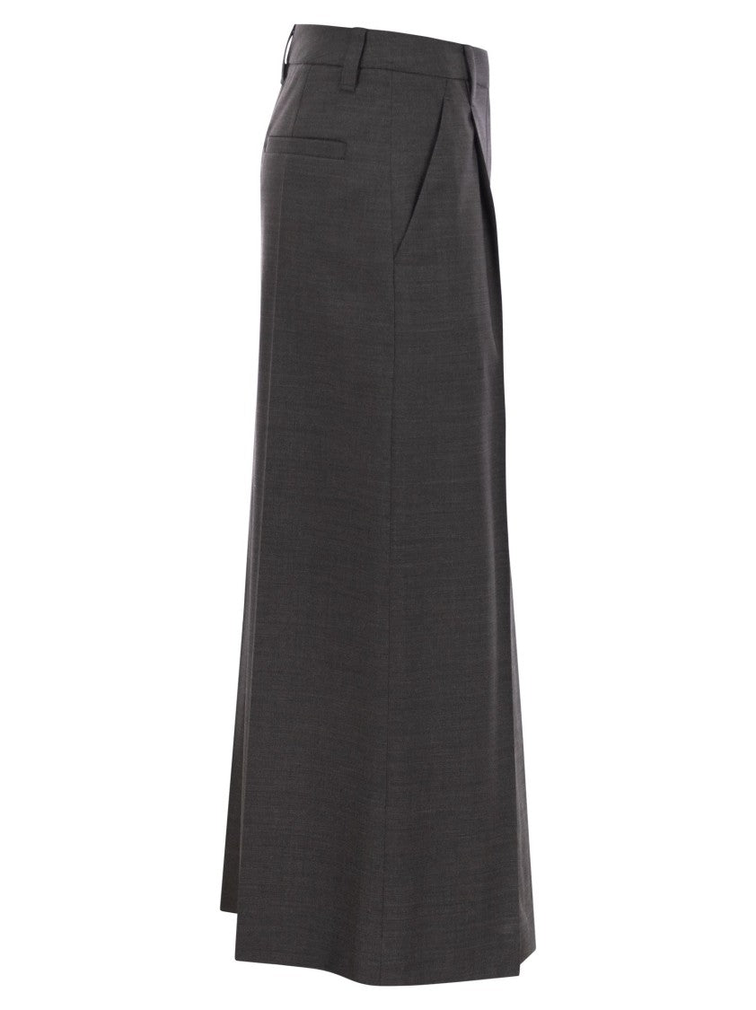 Brunello Cucinelli Sartorial Long Skirt In Virgin Wool Canvas