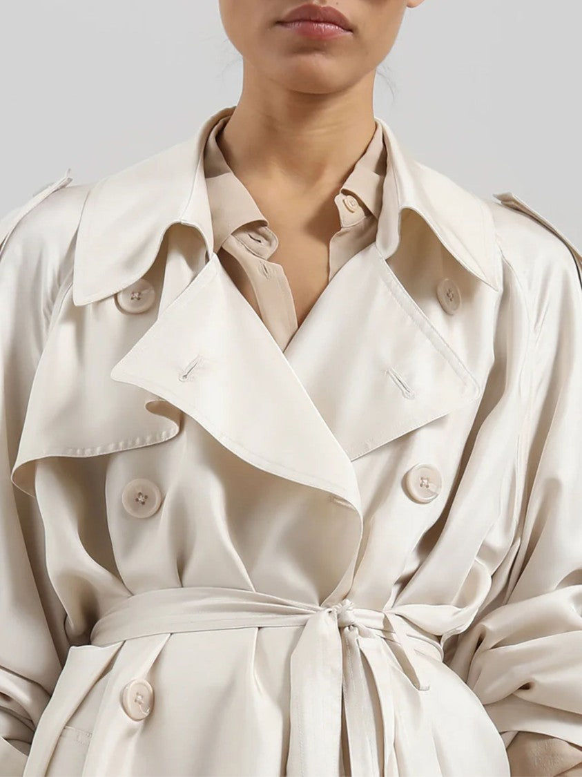 The Frankie Shop Ivory Fluid Silk Trench Coat