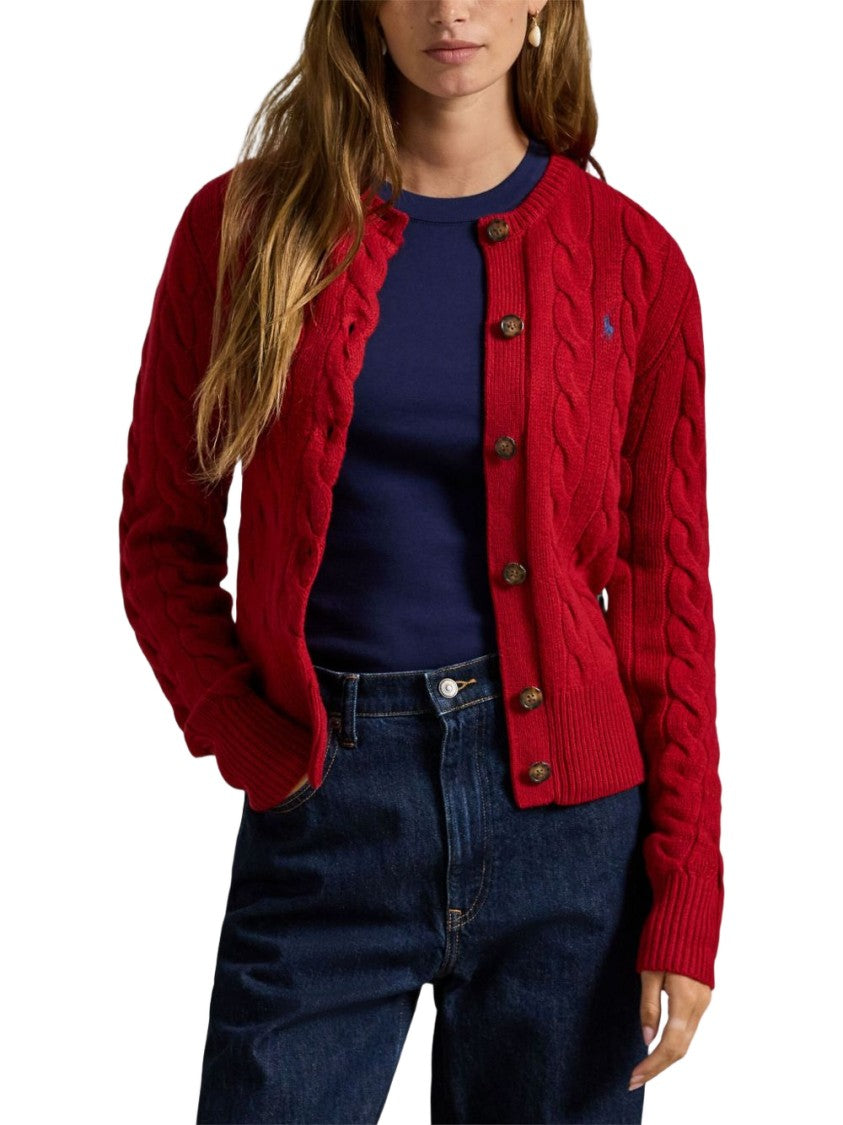 Polo Ralph Lauren Cable-Knit Cardigan In Rich Red Wool-Cashmere Blend
