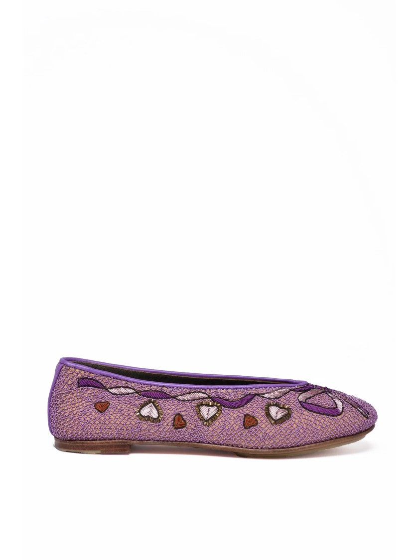 Meher Kakalia Purple Embroidered Fabric Flats
