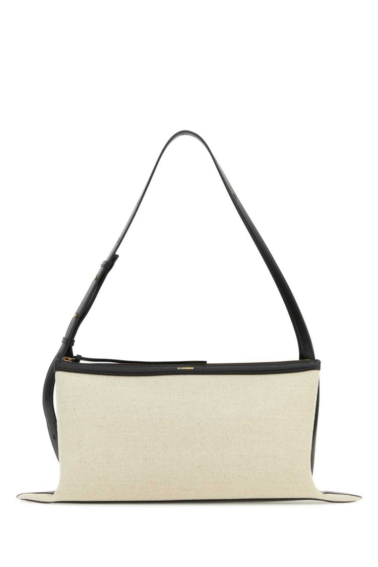 Jil Sander Two-Tone Canvas And Leather Medium Empire Shoulder Bag