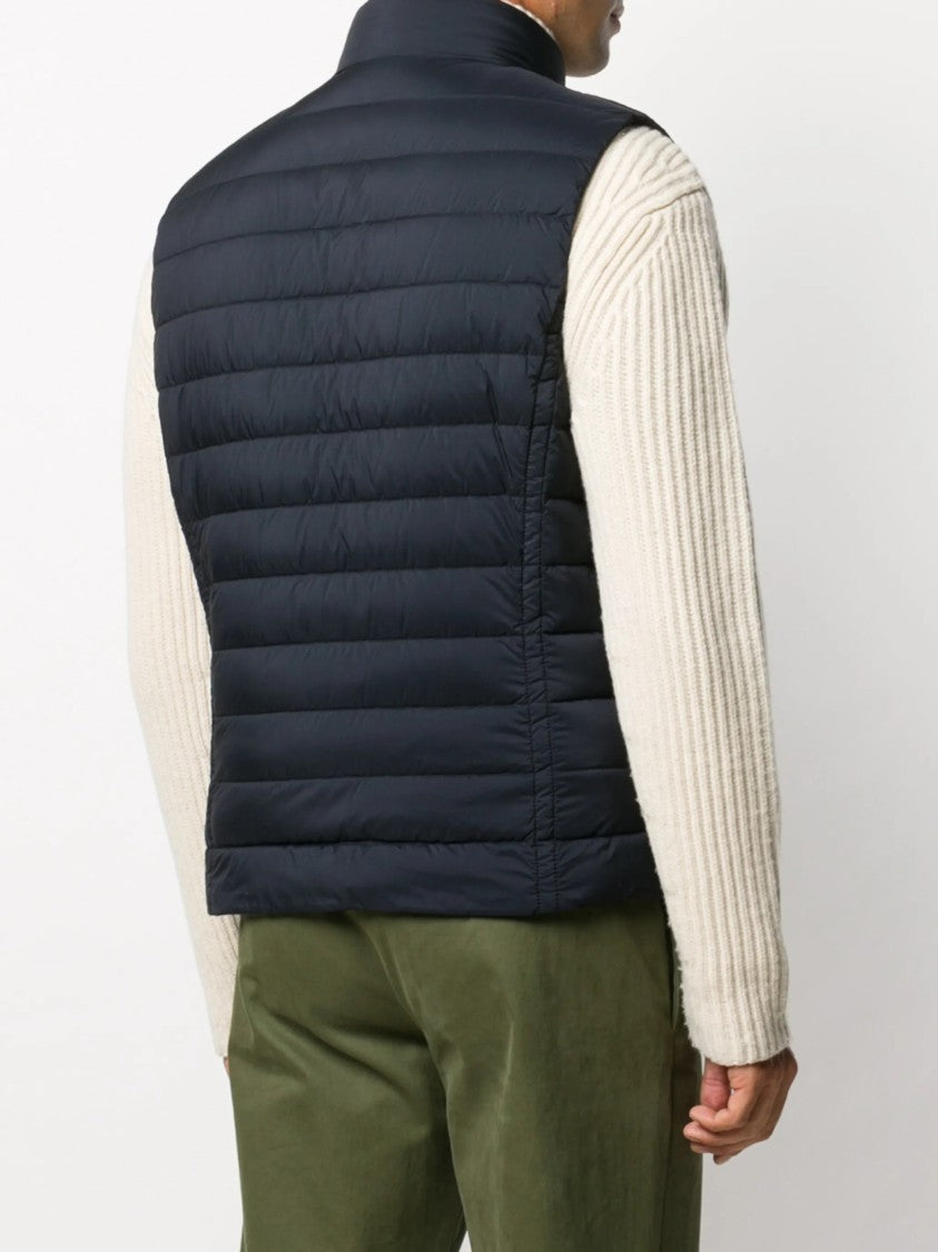 Moorer Deep Navy Sleeveless Puffer Vest With Collar