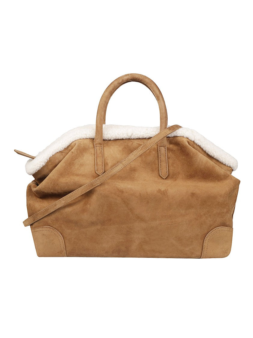 Ash Brown Jacqueline Plush Shearling Trimmed Tote Bag