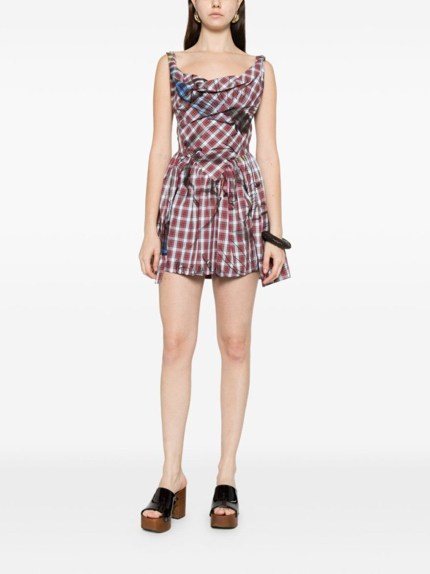 Vivienne Westwood Draped Red Plaid Mini Dress