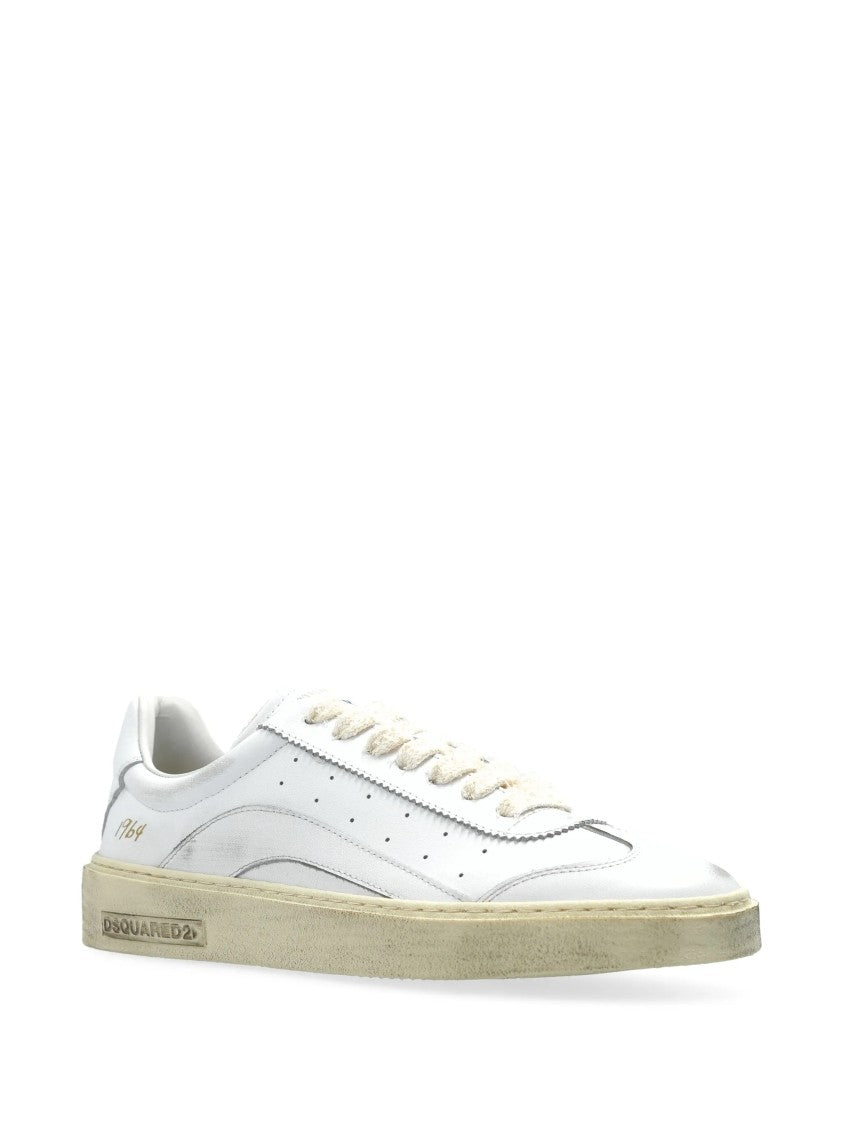 Dsquared2 White Leather Distressed Sole Gold Sneakers