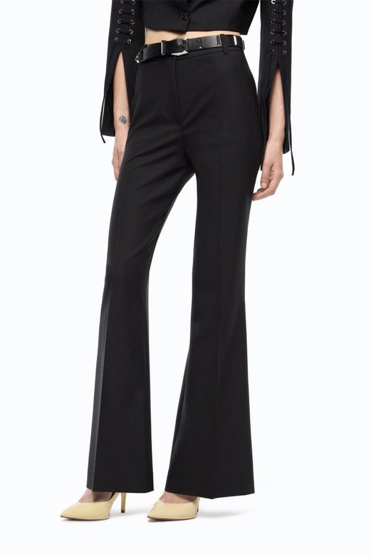 Pinko Black Polyester-Wool Blend Wide-Leg Trousers