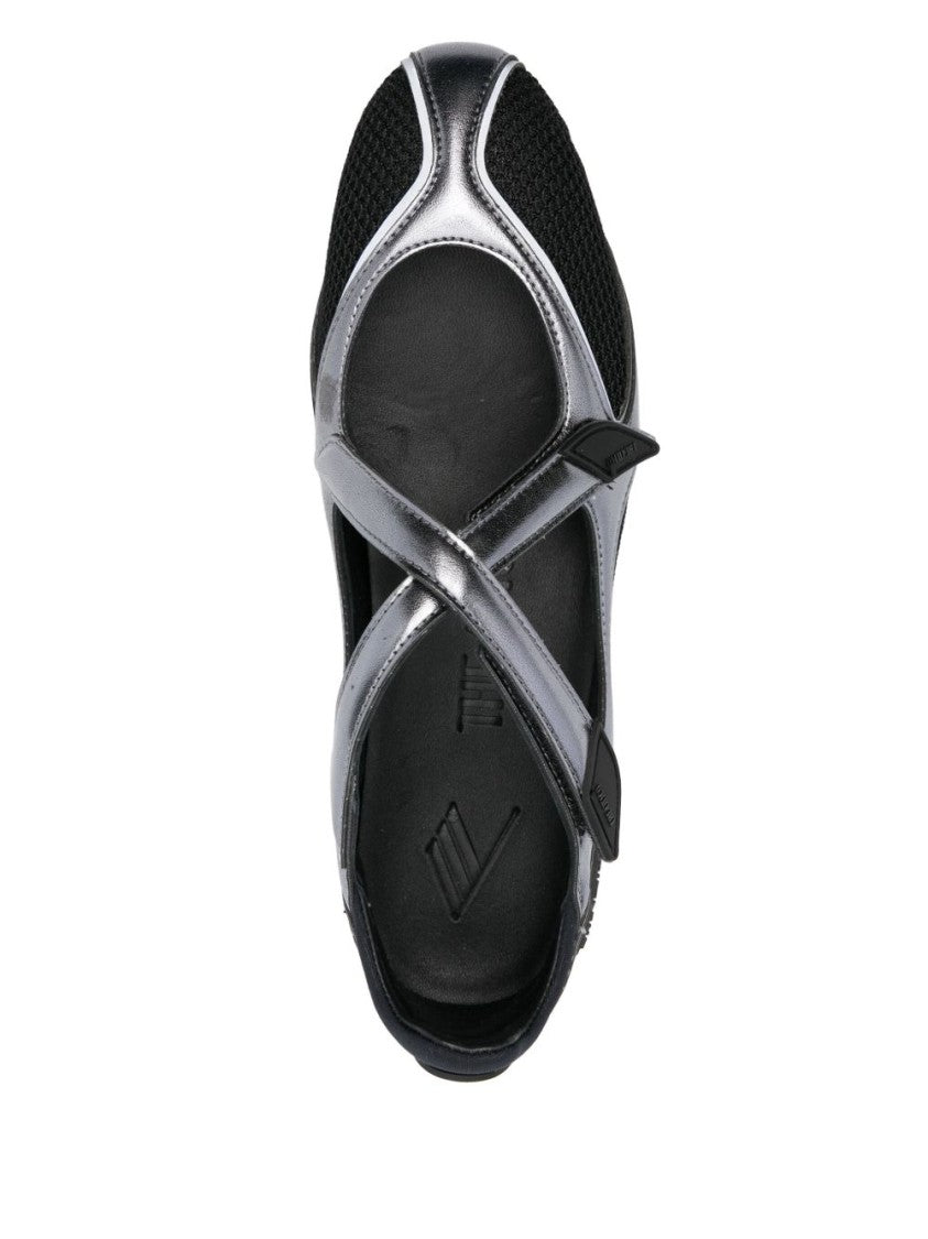The Attico Mesh And Metallic Overlay Flats With Cut-Out Design