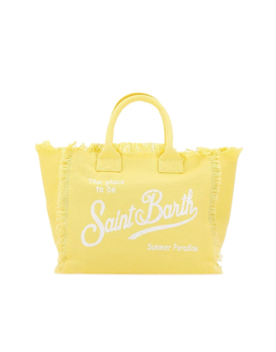 Mc2 Saint Barth Soft Yellow Tote Bag With Frayed Edges