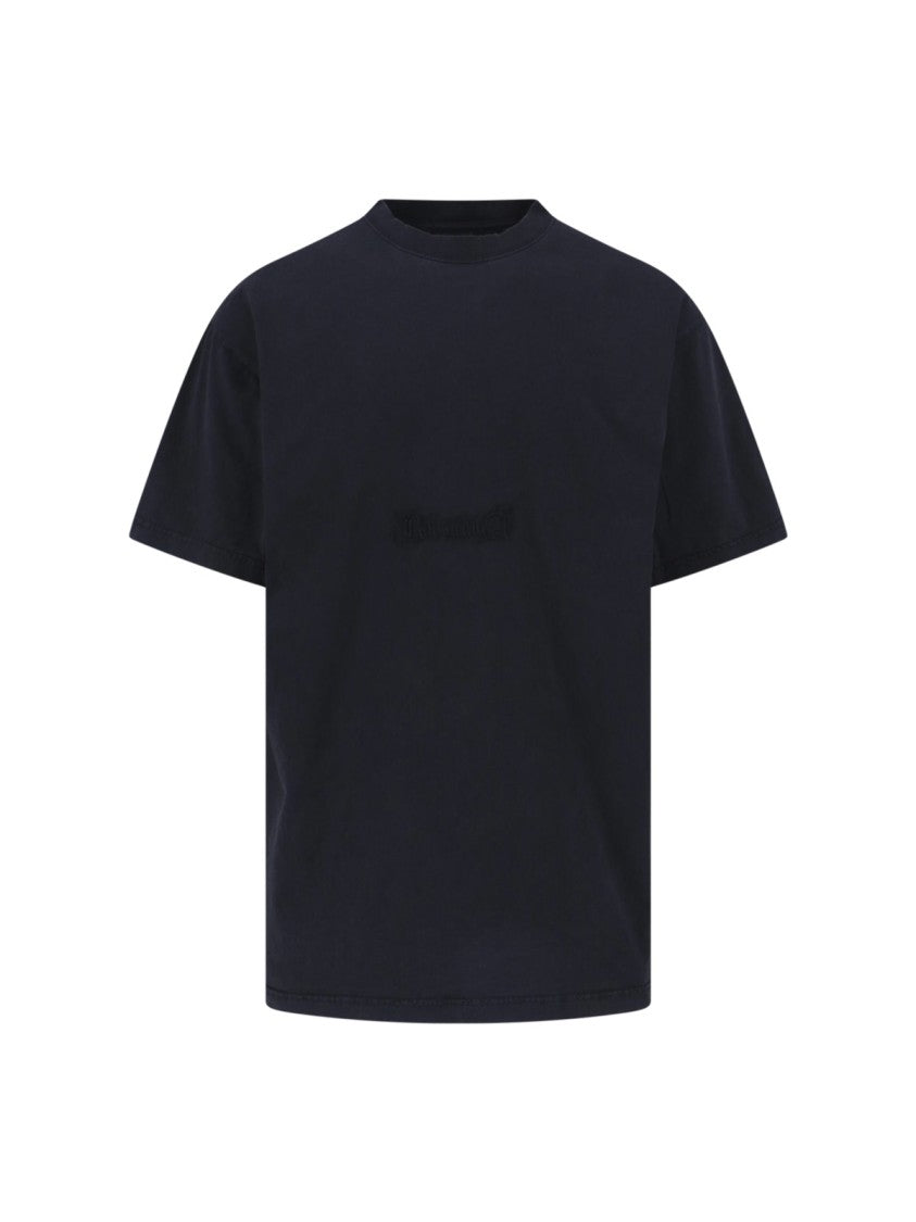 Balenciaga Black Cotton T-Shirt With Tone-On-Tone Embroidered Logo
