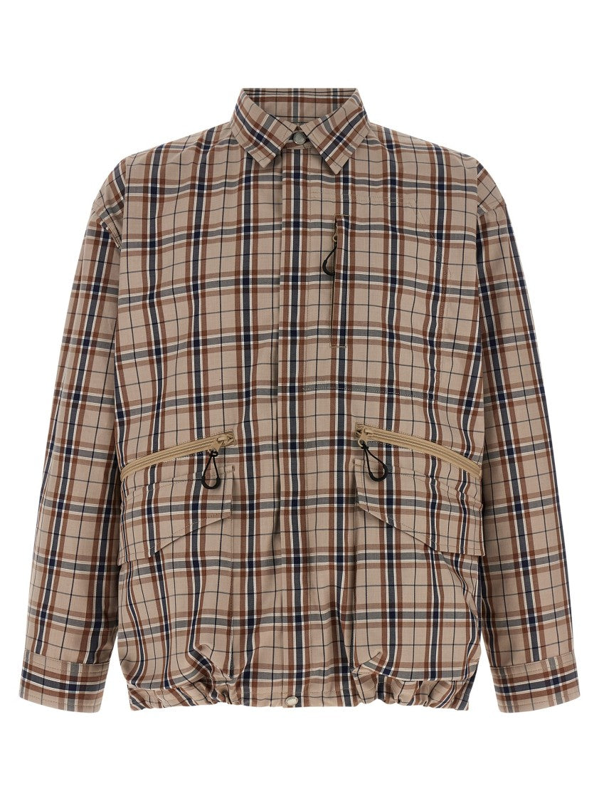 Comme Des Garçons Beige Check-Print Cotton Blend Overshirt With Adjustable Cuffs