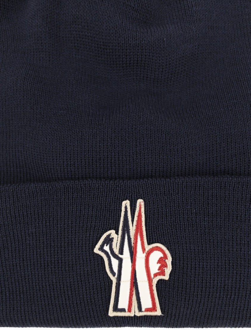 Moncler Grenoble Wool Beanie With Logo Appliqué And Ribbed Knit
