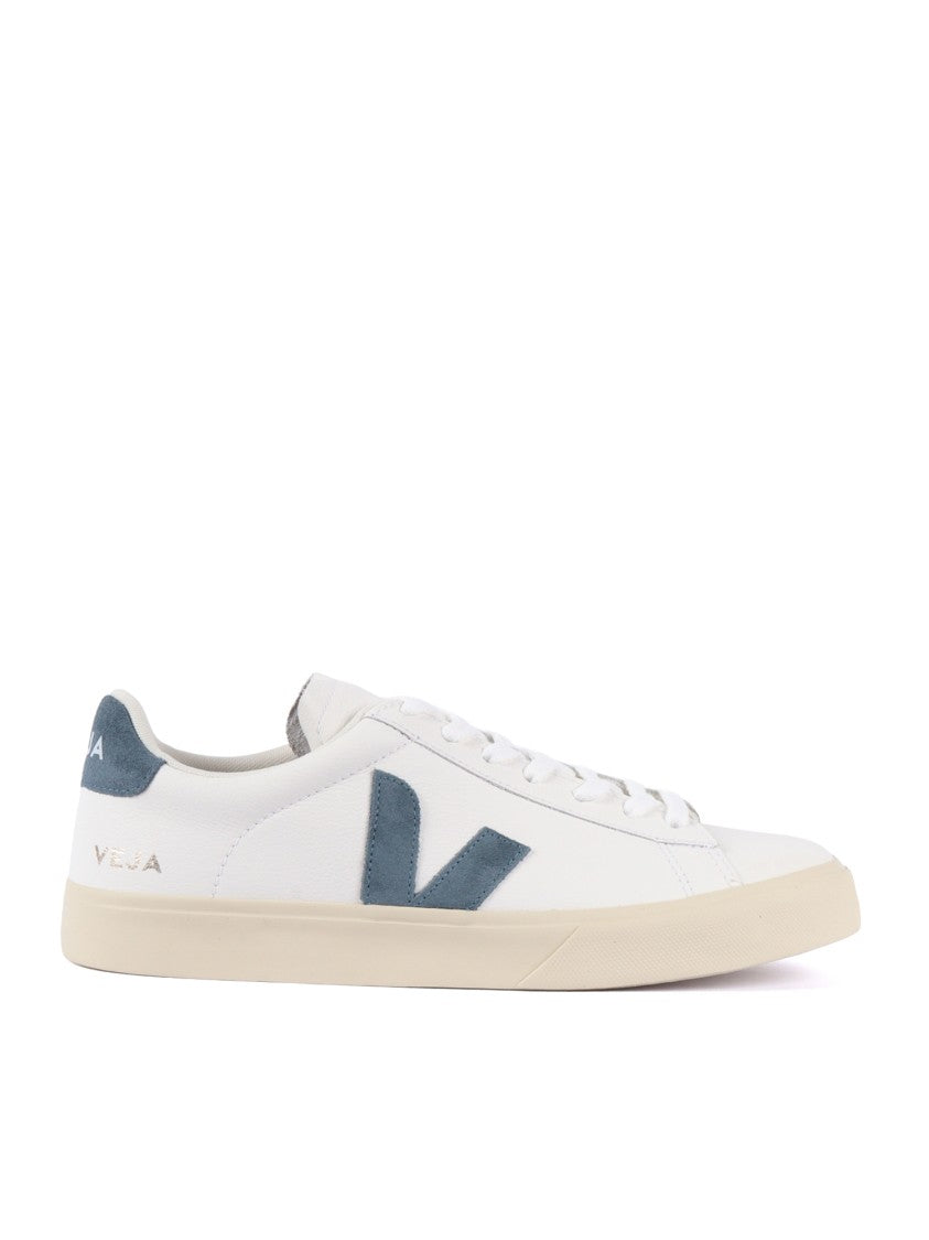 Veja White Campo Blue Suede Accent Leather Sneakers