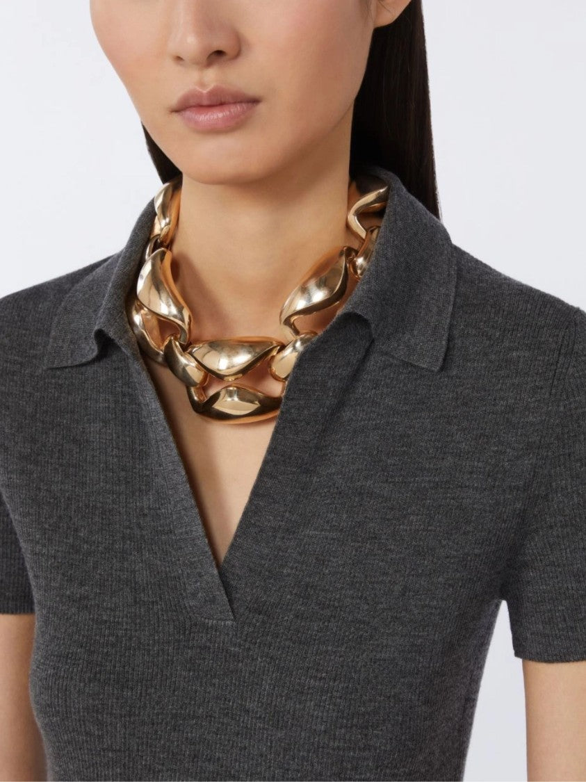 Max Mara Gold Bold Design Metal Necklace