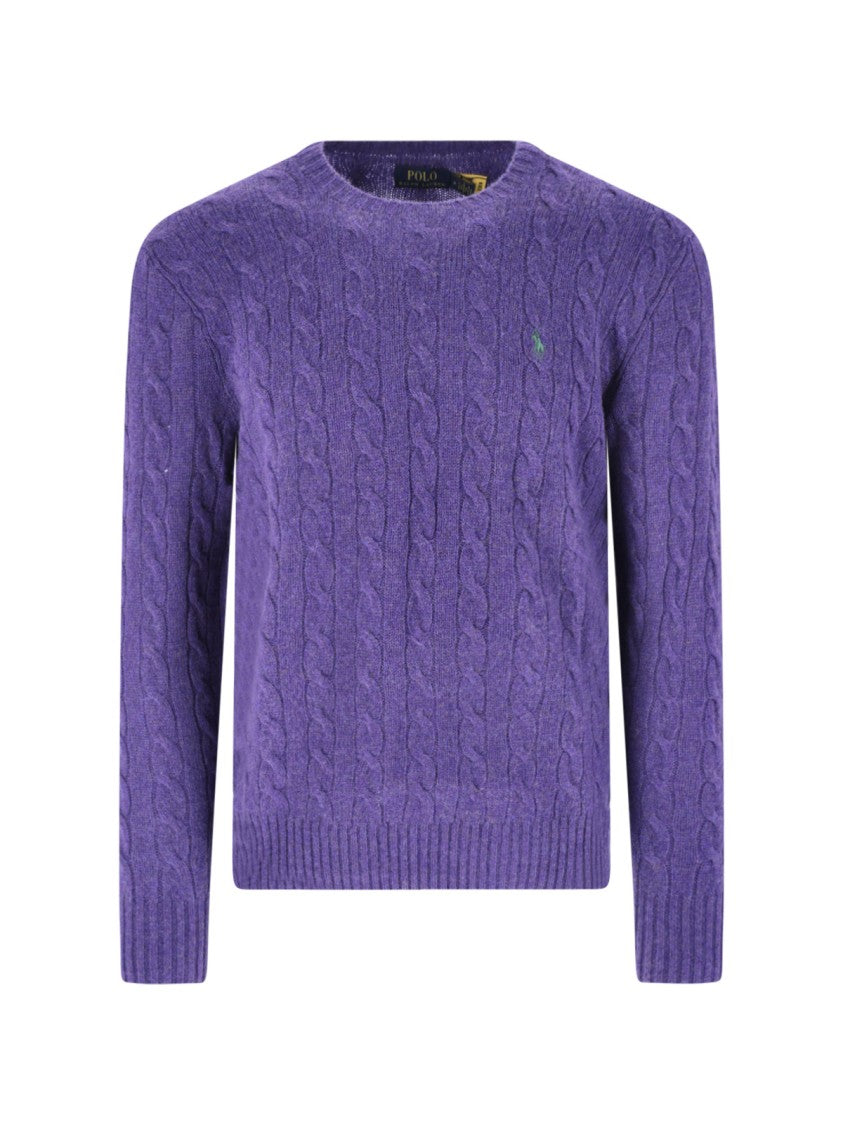 Polo Ralph Lauren Purple Cable Knit Wool-Cashmere Sweater