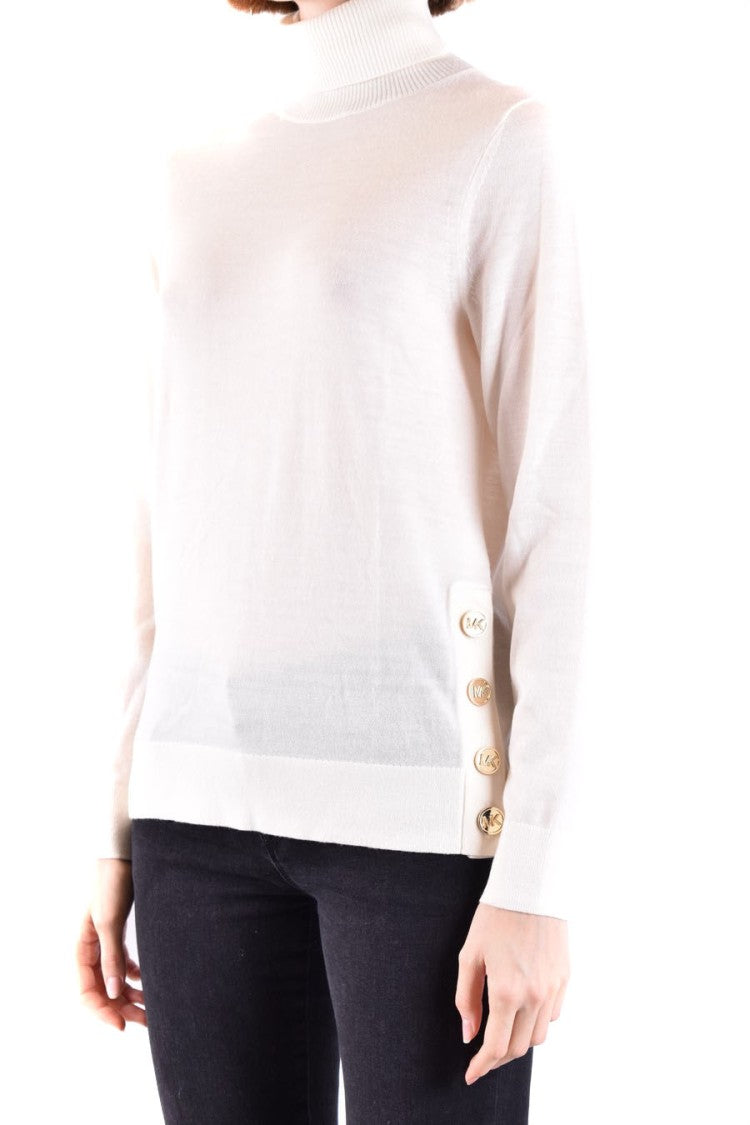 Michael Kors Chic Off-White Wool Sweater Gold Buttons