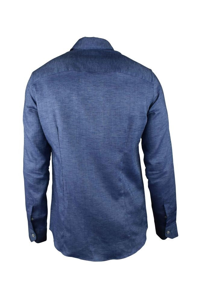 Moorer Dark Blue Linen Slim-Fit Shirt