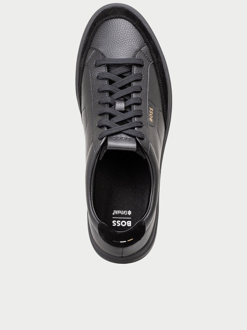 Hugo Boss Black Textured Leather Suede Sneakers