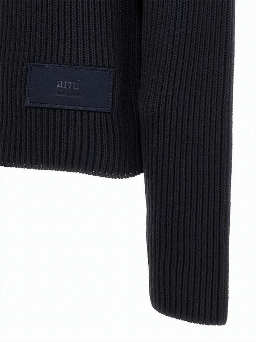 Ami Paris Ribbed Knit Sweater With Crew Neckline