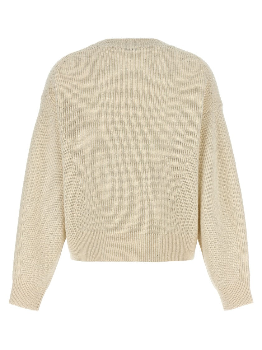 Brunello Cucinelli Ribbed Cashmere Blend Sweater With Sequin Appliqué