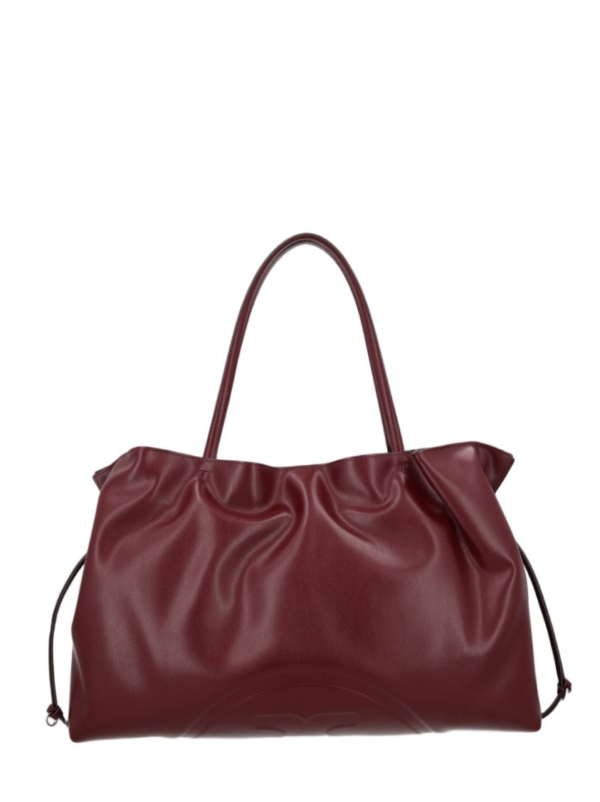 Tory Burch Soft-Structured Burgundy Tote Bag With Drawstring Closure