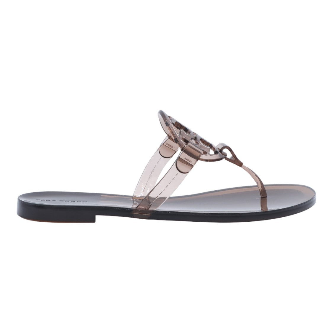 Tory Burch Transparent Brown Flat Sandals With Logo Cut-Out Detail
