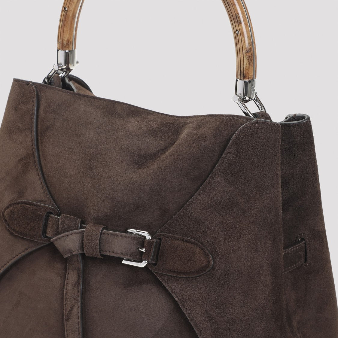 Polo Ralph Lauren Suede Calf Leather Shoulder Bag With Bamboo-Style Handle